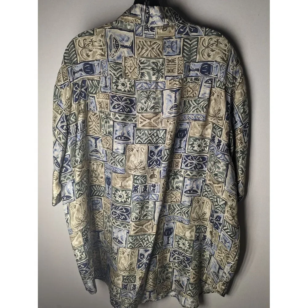 Roundtree & Yorke Mens Short Sleeve Button Down‎ Shirt Large Cocktail Martini - Picture 2 of 4